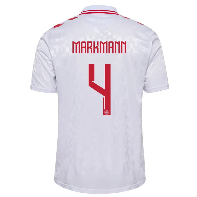 Danxen Dame Danmark Noah Markmann #4 Hvit Bortetrøye Drakt Trøye 24-26 Skjorter T-Skjorte
