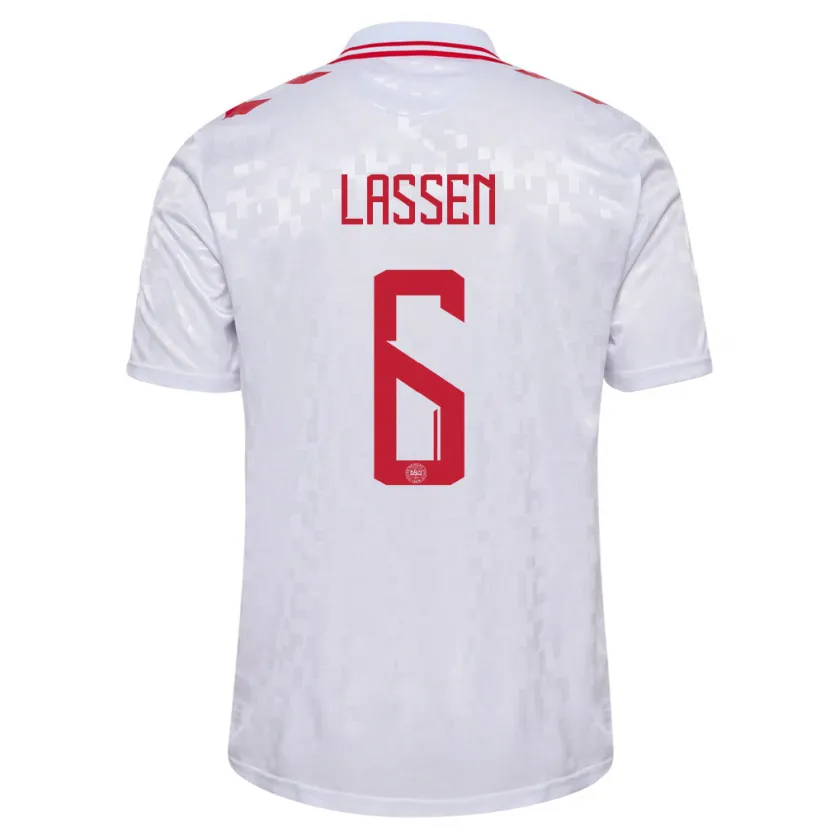 Danxen Dame Danmark Noah Lassen #6 Hvit Bortetrøye Drakt Trøye 24-26 Skjorter T-Skjorte