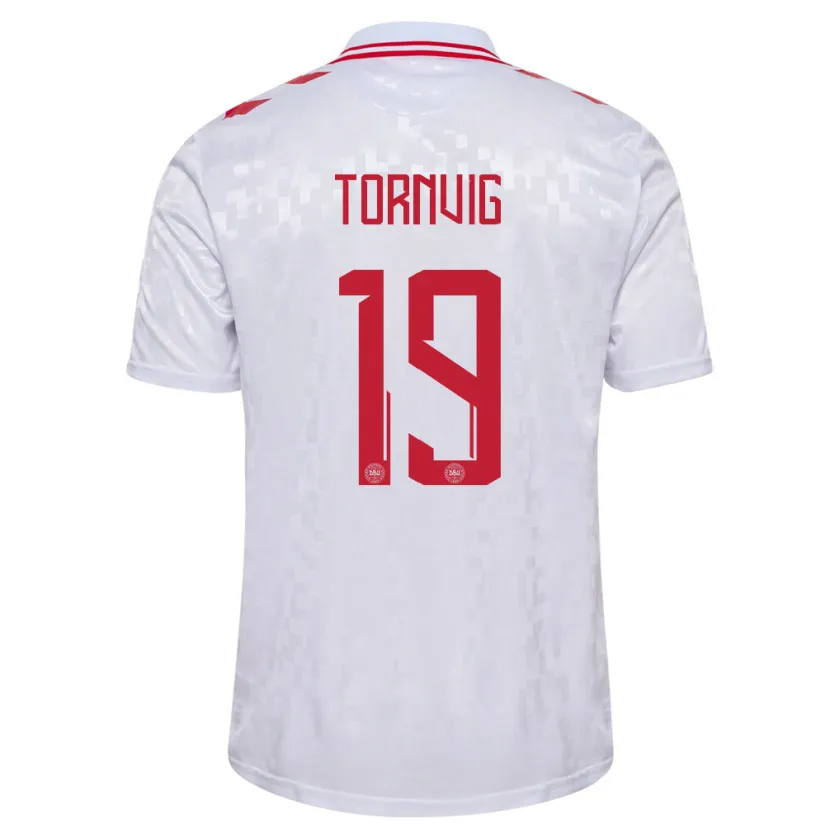 Danxen Dame Danmark Nicolaj Tornvig #19 Hvit Bortetrøye Drakt Trøye 24-26 Skjorter T-Skjorte
