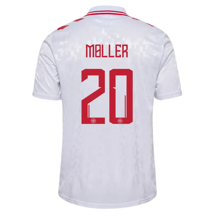 Danxen Dame Danmark Caroline Møller #20 Hvit Bortetrøye Drakt Trøye 24-26 Skjorter T-Skjorte