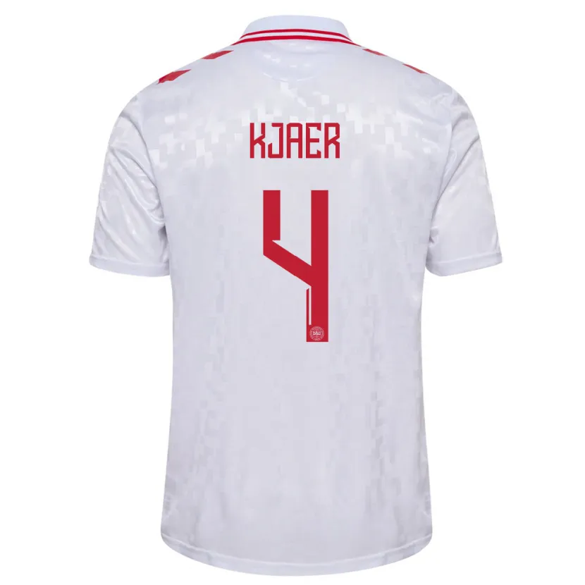 Danxen Dame Danmark Simon Kjaer #4 Hvit Bortetrøye Drakt Trøye 24-26 Skjorter T-Skjorte