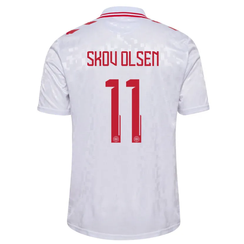 Danxen Dame Danmark Andreas Skov Olsen #11 Hvit Bortetrøye Drakt Trøye 24-26 Skjorter T-Skjorte