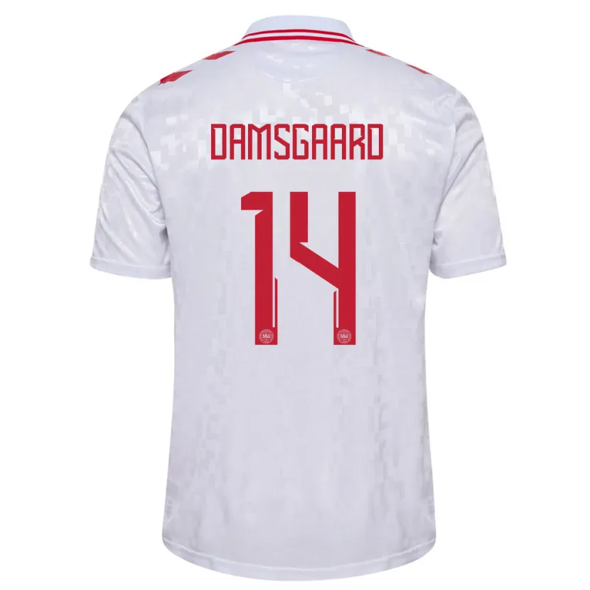 Danxen Dame Danmark Mikkel Damsgaard #14 Hvit Bortetrøye Drakt Trøye 24-26 Skjorter T-Skjorte