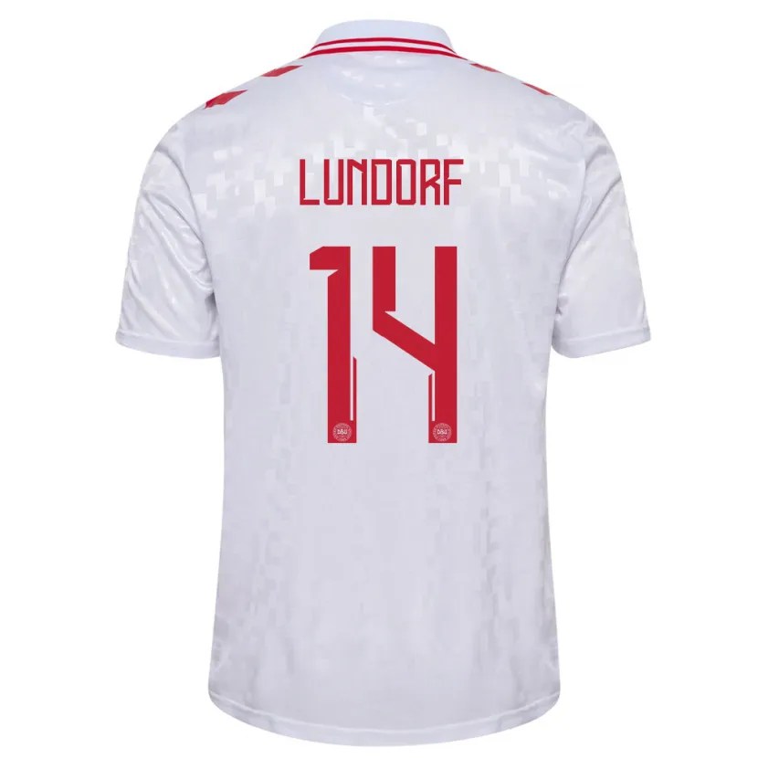 Danxen Dame Danmark Matilde Lundorf #14 Hvit Bortetrøye Drakt Trøye 24-26 Skjorter T-Skjorte