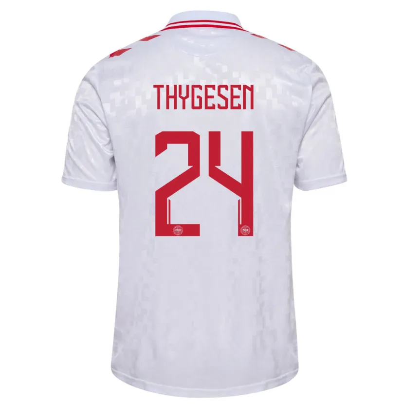 Danxen Dame Danmark Sarah Thygesen #24 Hvit Bortetrøye Drakt Trøye 24-26 Skjorter T-Skjorte