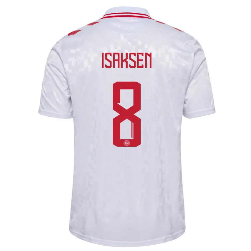 Danxen Dame Danmark Gustav Isaksen #8 Hvit Bortetrøye Drakt Trøye 24-26 Skjorter T-Skjorte