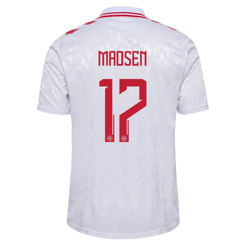 Danxen Dame Danmark Nicolas Madsen #17 Hvit Bortetrøye Drakt Trøye 24-26 Skjorter T-Skjorte