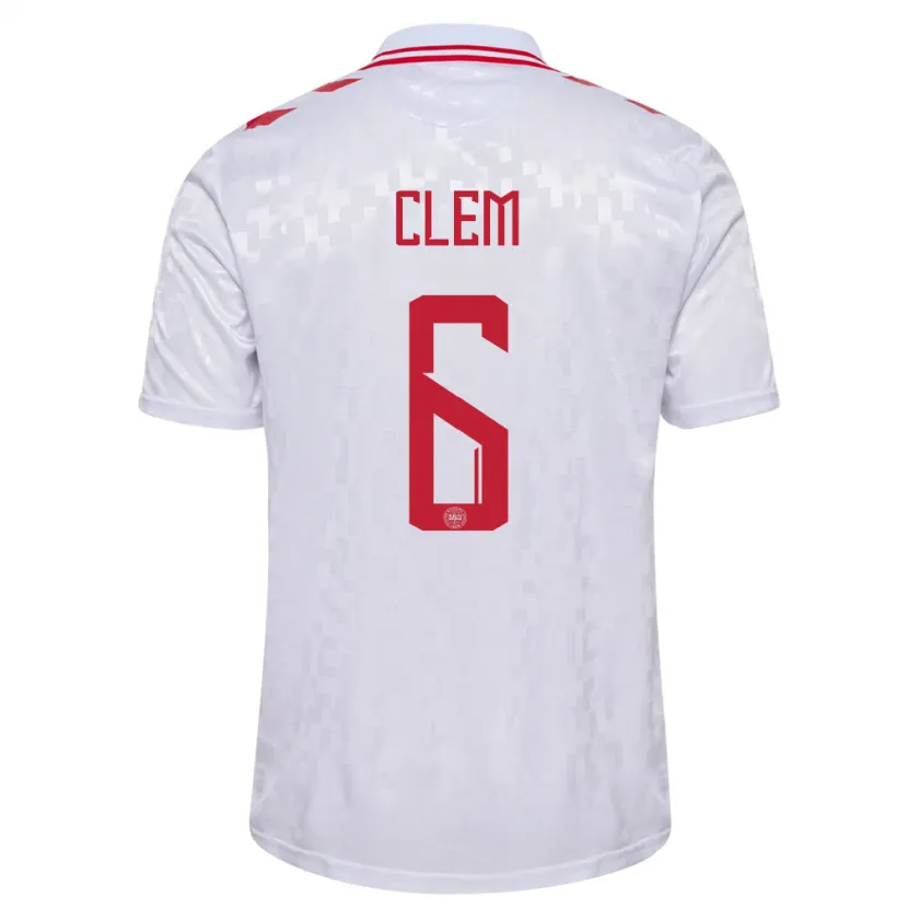 Danxen Dame Danmark William Clem #6 Hvit Bortetrøye Drakt Trøye 24-26 Skjorter T-Skjorte