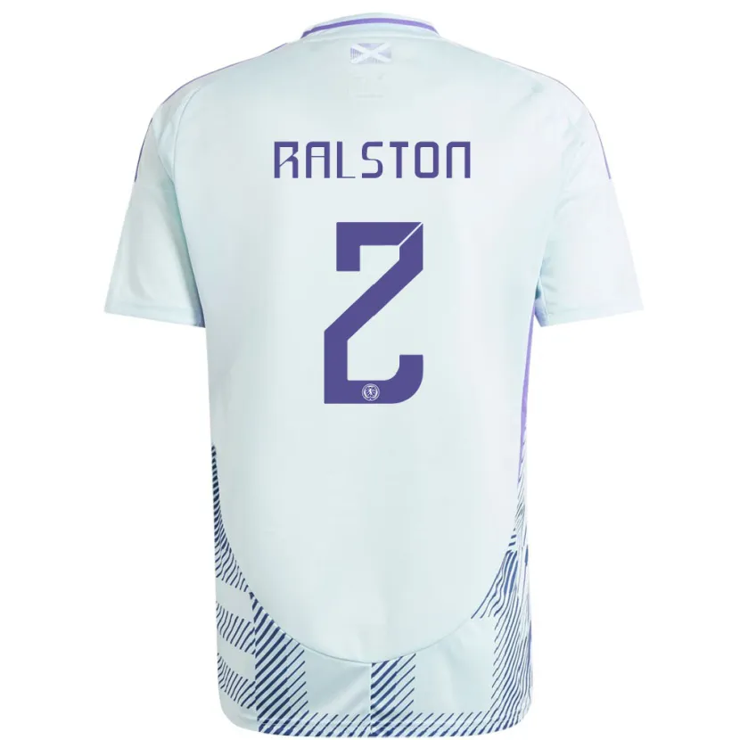 Danxen Dame Skottland Anthony Ralston #2 Lys Mynteblå Bortetrøye Drakt Trøye 24-26 Skjorter T-Skjorte