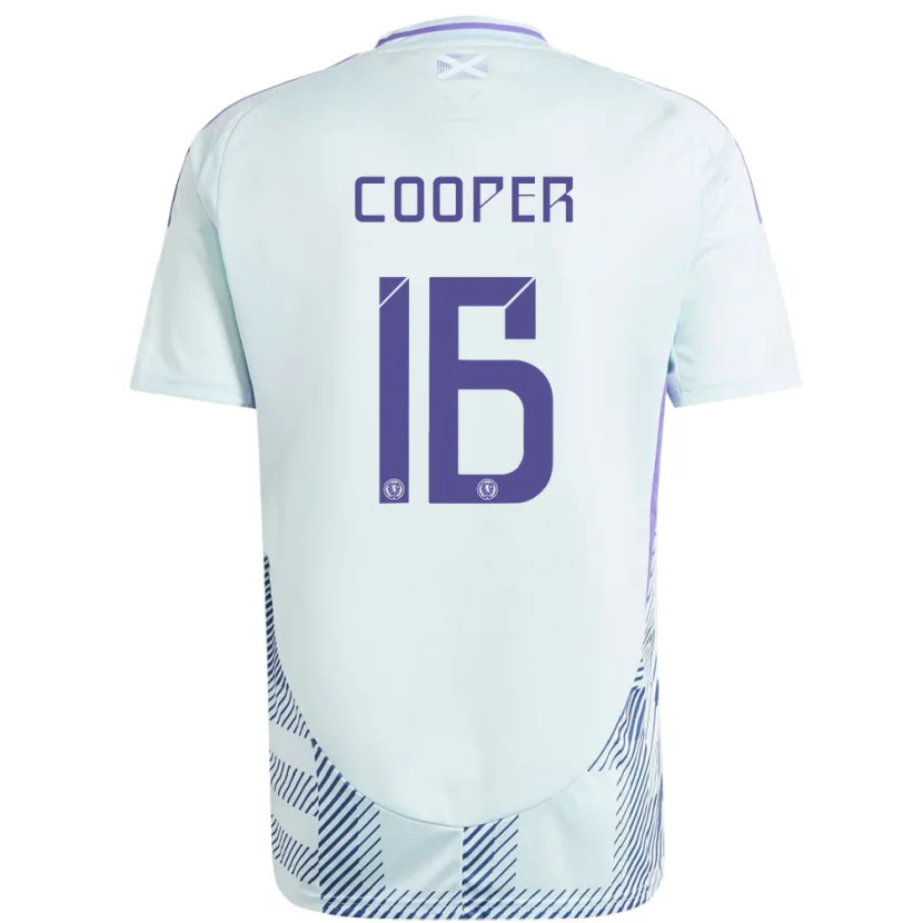 Danxen Dame Skottland Liam Cooper #16 Lys Mynteblå Bortetrøye Drakt Trøye 24-26 Skjorter T-Skjorte