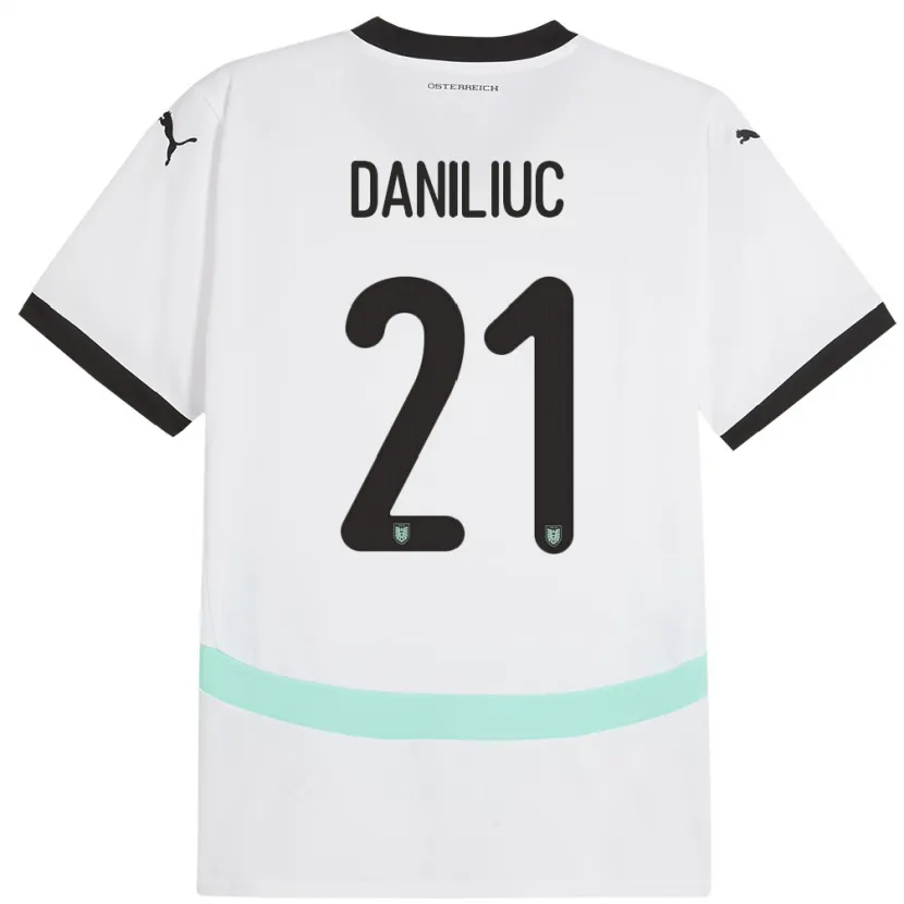 Danxen Dame Østerrike Flavius Daniliuc #21 Hvit Bortetrøye Drakt Trøye 24-26 Skjorter T-Skjorte