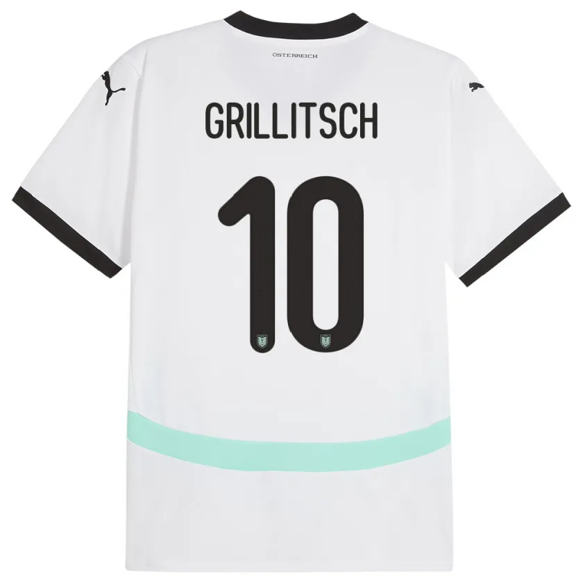 Danxen Dame Østerrike Florian Grillitsch #10 Hvit Bortetrøye Drakt Trøye 24-26 Skjorter T-Skjorte