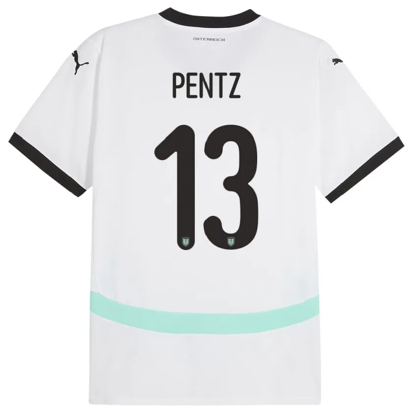 Danxen Dame Østerrike Patrick Pentz #13 Hvit Bortetrøye Drakt Trøye 24-26 Skjorter T-Skjorte