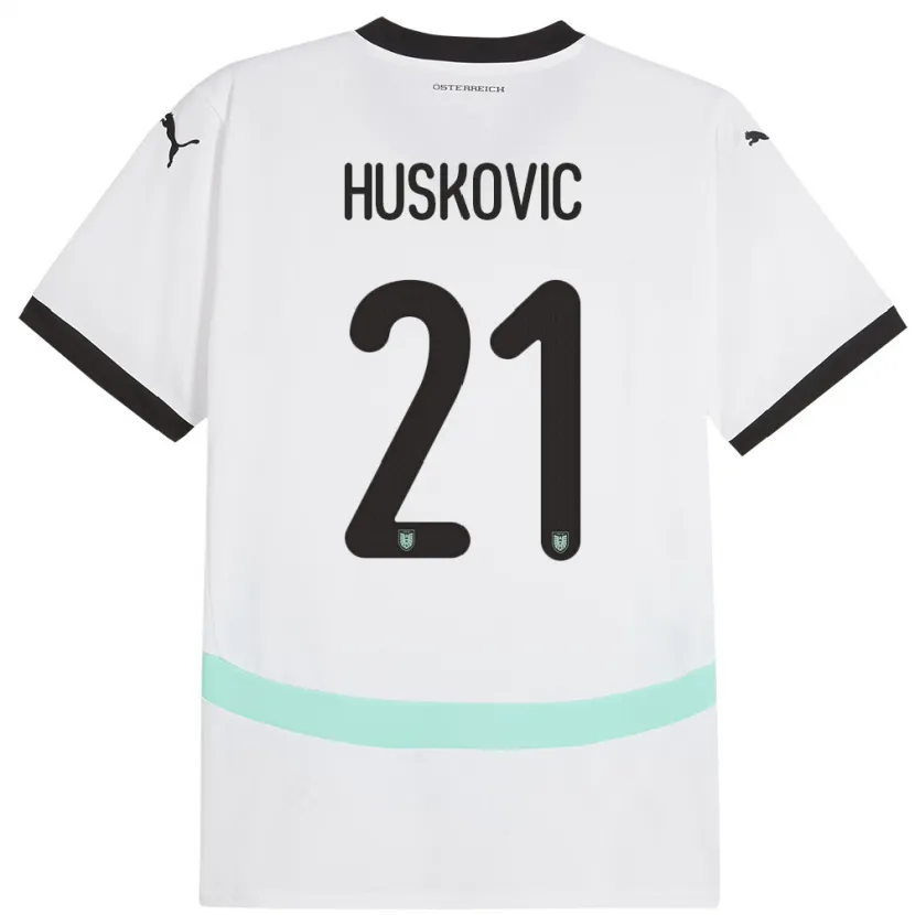 Danxen Dame Østerrike Muharem Huskovic #21 Hvit Bortetrøye Drakt Trøye 24-26 Skjorter T-Skjorte