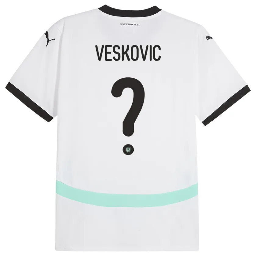 Danxen Dame Østerrike David Veskovic #0 Hvit Bortetrøye Drakt Trøye 24-26 Skjorter T-Skjorte