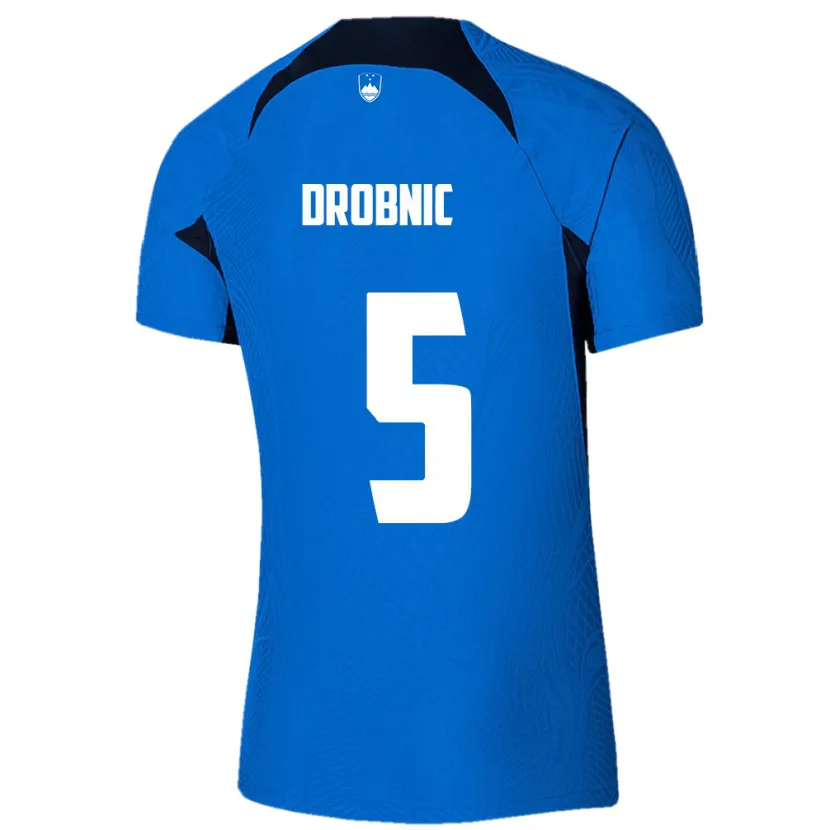 Danxen Dame Slovenia Dominik Drobnic #5 Blå Bortetrøye Drakt Trøye 24-26 Skjorter T-Skjorte