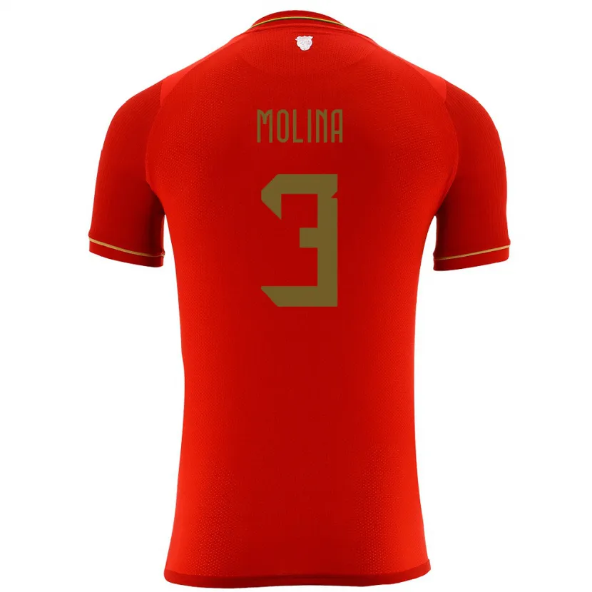 Danxen Dame Bolivia Iván Molina #3 Rød Bortetrøye Drakt Trøye 24-26 Skjorter T-Skjorte
