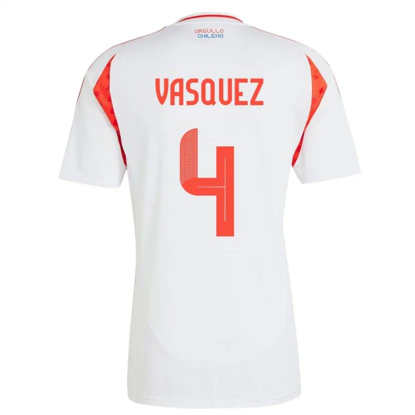 Danxen Dame Chile Matías Vásquez #4 Hvit Bortetrøye Drakt Trøye 24-26 Skjorter T-Skjorte
