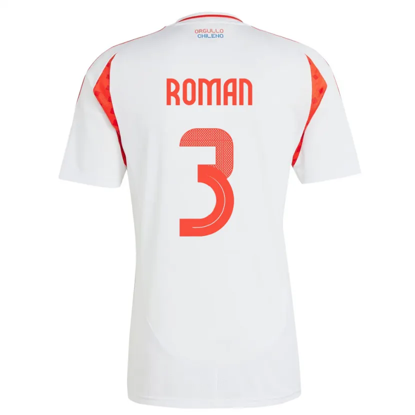 Danxen Dame Chile Iván Román #3 Hvit Bortetrøye Drakt Trøye 24-26 Skjorter T-Skjorte