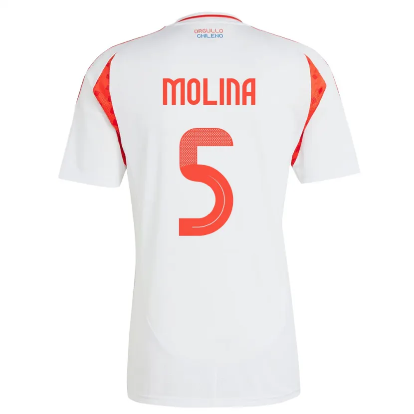 Danxen Dame Chile Benjamín Molina #5 Hvit Bortetrøye Drakt Trøye 24-26 Skjorter T-Skjorte