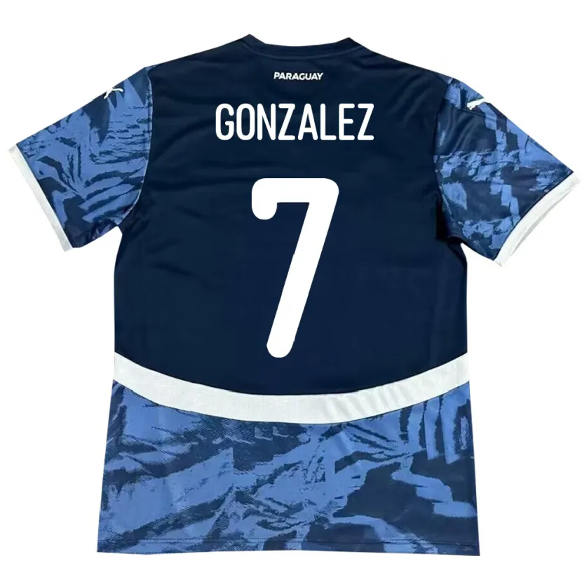 Danxen Dame Paraguay Diego González #7 Blå Bortetrøye Drakt Trøye 24-26 Skjorter T-Skjorte