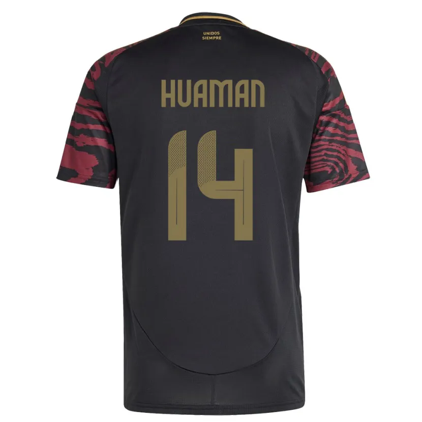 Danxen Dame Peru Marco Huamán #14 Svart Bortetrøye Drakt Trøye 24-26 Skjorter T-Skjorte