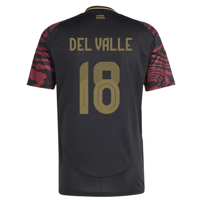 Danxen Dame Peru Yamir Del Valle #18 Svart Bortetrøye Drakt Trøye 24-26 Skjorter T-Skjorte
