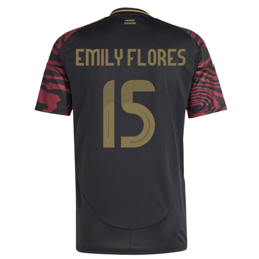 Danxen Dame Peru Emily Flores #15 Svart Bortetrøye Drakt Trøye 24-26 Skjorter T-Skjorte
