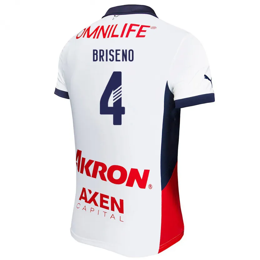 Danxen Mann Antonio Briseño #4 Hvit Rød Blå Bortetrøye Drakt Trøye 2024/25 Skjorter T-Skjorte