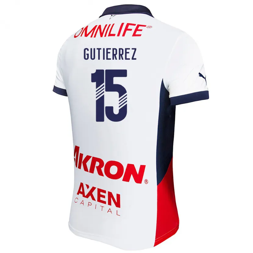 Danxen Mann Érick Gutiérrez #15 Hvit Rød Blå Bortetrøye Drakt Trøye 2024/25 Skjorter T-Skjorte