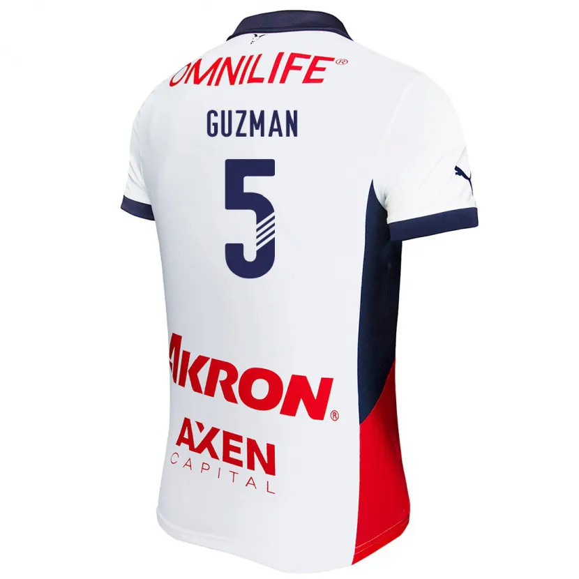 Danxen Dame Víctor Guzmán #5 Hvit Rød Blå Bortetrøye Drakt Trøye 2024/25 Skjorter T-Skjorte