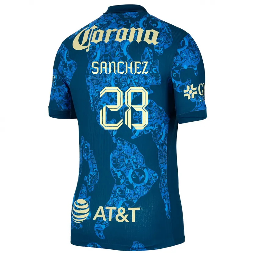 Danxen Dame Érick Sánchez #28 Blå Gul Bortetrøye Drakt Trøye 2024/25 Skjorter T-Skjorte