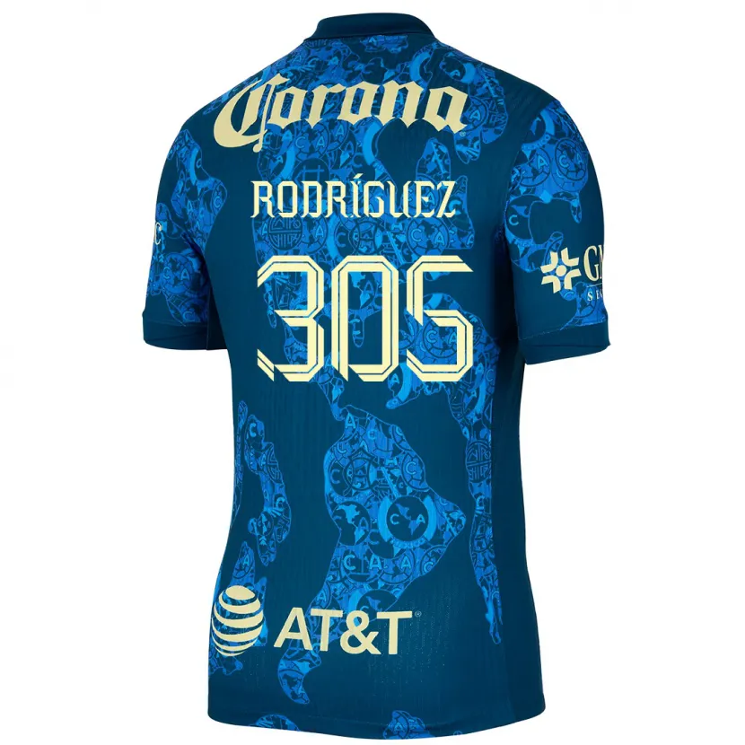 Danxen Dame Bryan Rodríguez #305 Blå Gul Bortetrøye Drakt Trøye 2024/25 Skjorter T-Skjorte