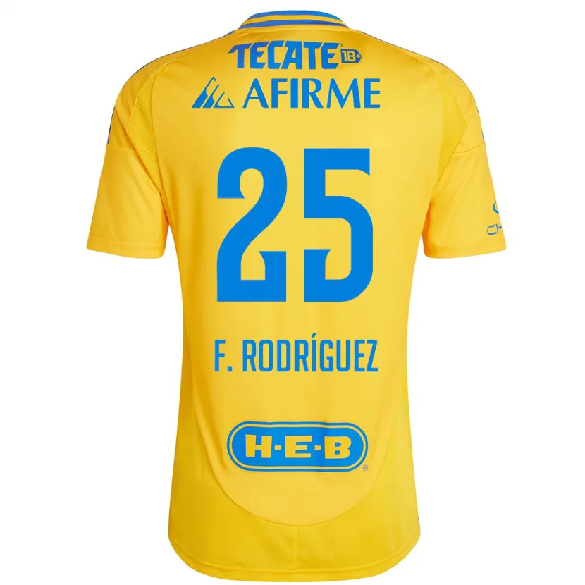 Danxen Mann Felipe Rodríguez #25 Gull Gul Hjemmetrøye Drakt Trøye 2024/25 Skjorter T-Skjorte
