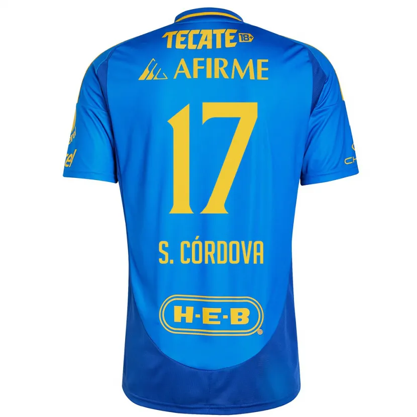 Danxen Mann Sebastián Córdova #17 Blå Gul Bortetrøye Drakt Trøye 2024/25 Skjorter T-Skjorte