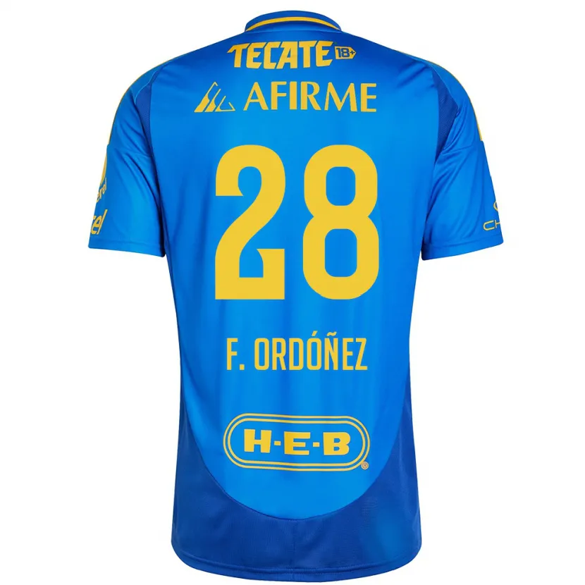 Danxen Mann Fernando Ordóñez #28 Blå Gul Bortetrøye Drakt Trøye 2024/25 Skjorter T-Skjorte