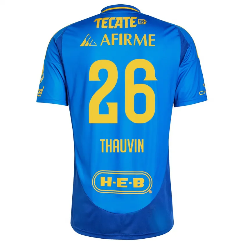 Danxen Mann Florian Thauvin #26 Blå Gul Bortetrøye Drakt Trøye 2024/25 Skjorter T-Skjorte