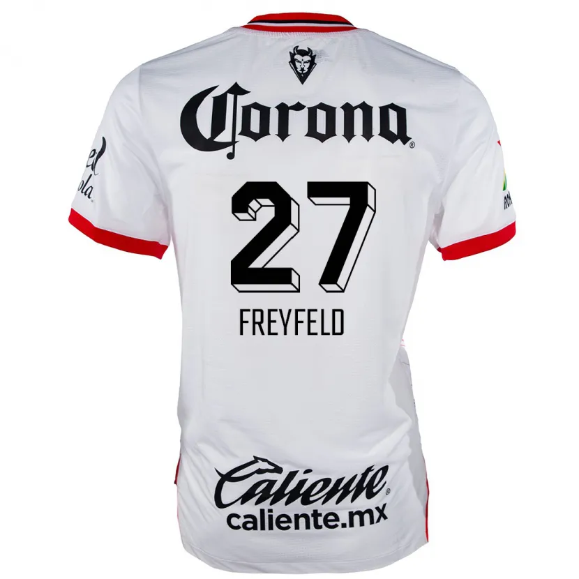 Danxen Mann Emiliano Freyfeld #27 Hvit Rød Bortetrøye Drakt Trøye 2024/25 Skjorter T-Skjorte