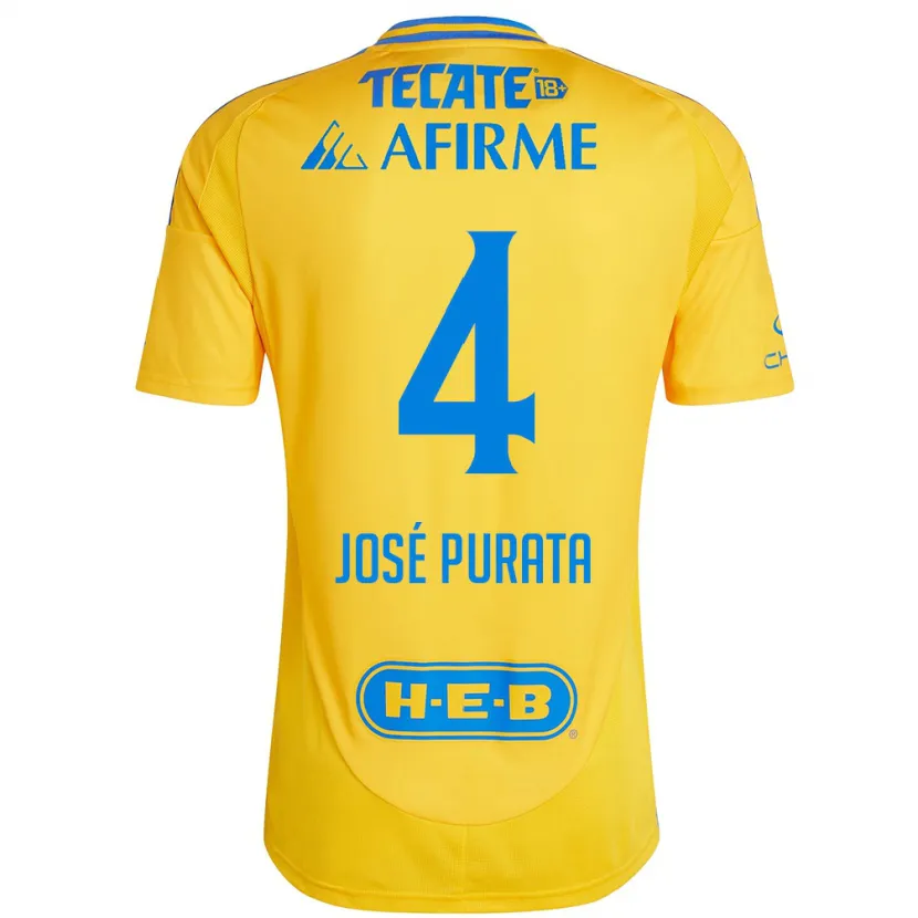 Danxen Dame Juan José Purata #4 Gull Gul Hjemmetrøye Drakt Trøye 2024/25 Skjorter T-Skjorte