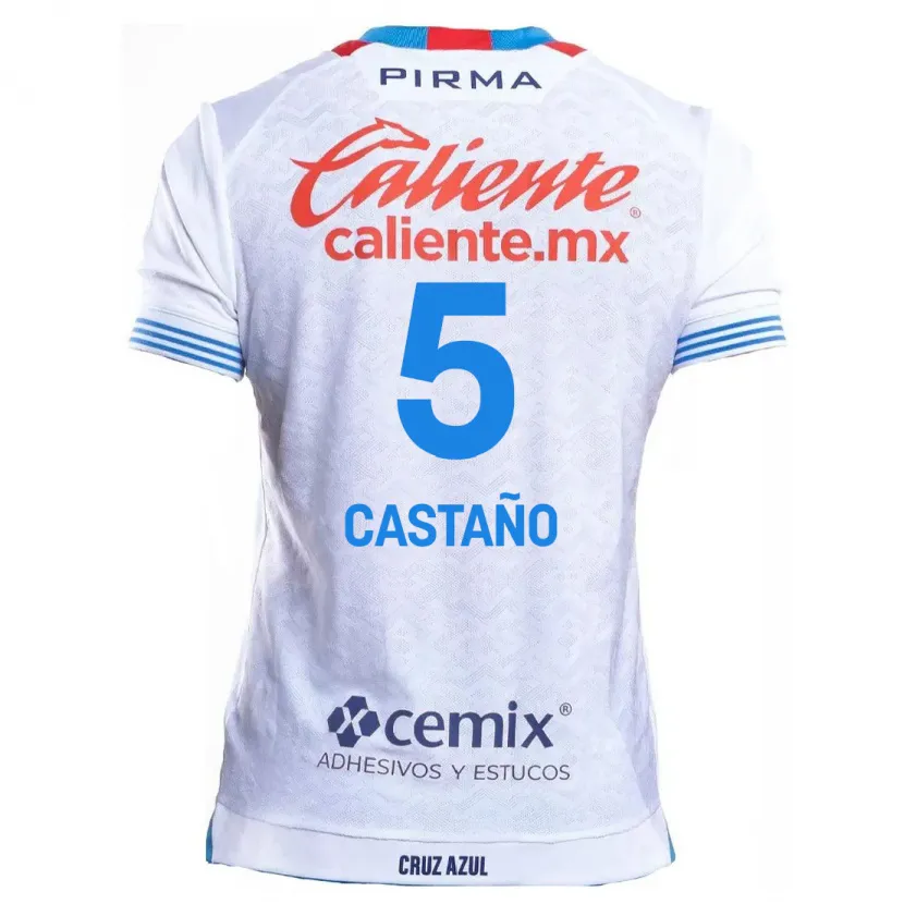 Danxen Dame Kevin Castaño #5 Hvit Blå Bortetrøye Drakt Trøye 2024/25 Skjorter T-Skjorte