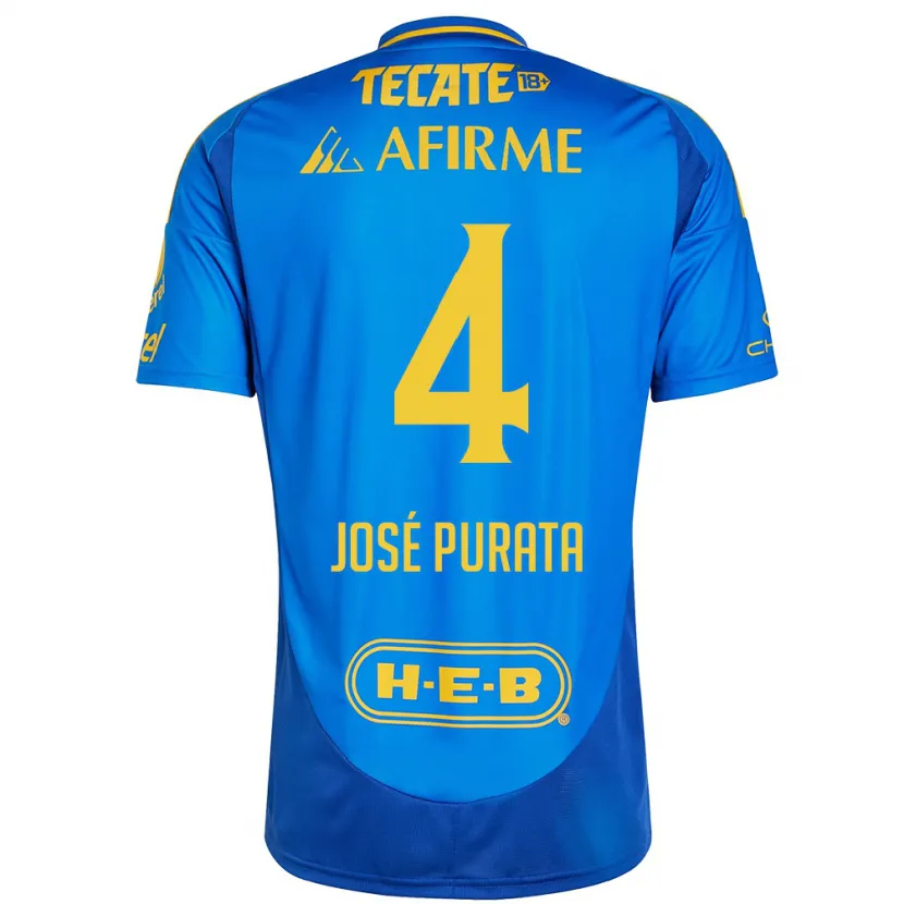 Danxen Dame Juan José Purata #4 Blå Gul Bortetrøye Drakt Trøye 2024/25 Skjorter T-Skjorte