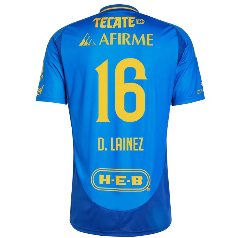 Danxen Dame Diego Lainez #16 Blå Gul Bortetrøye Drakt Trøye 2024/25 Skjorter T-Skjorte