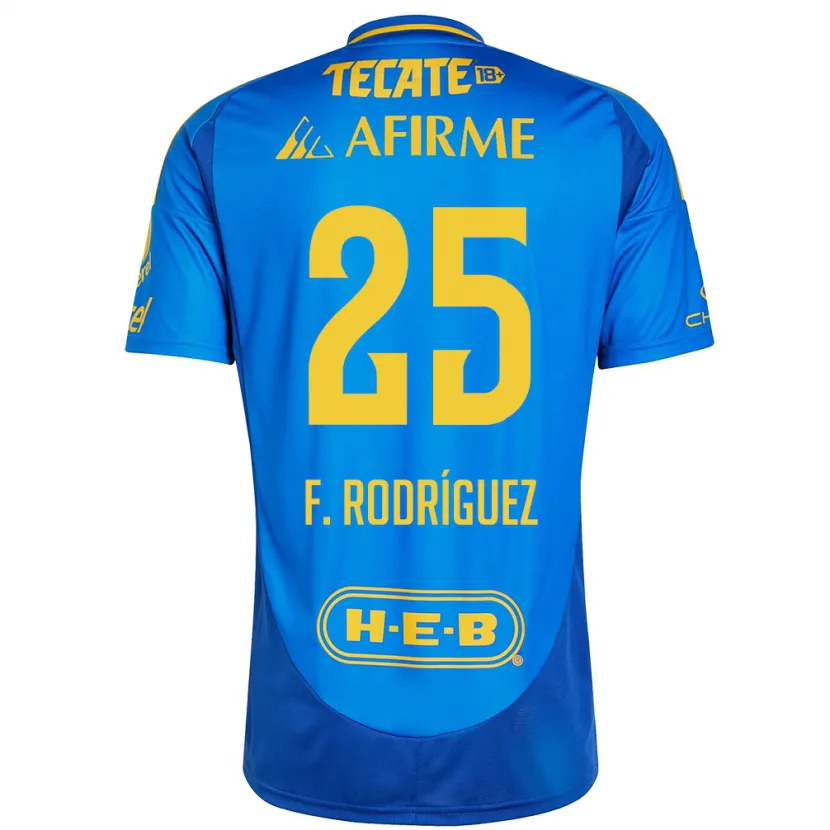 Danxen Dame Felipe Rodríguez #25 Blå Gul Bortetrøye Drakt Trøye 2024/25 Skjorter T-Skjorte