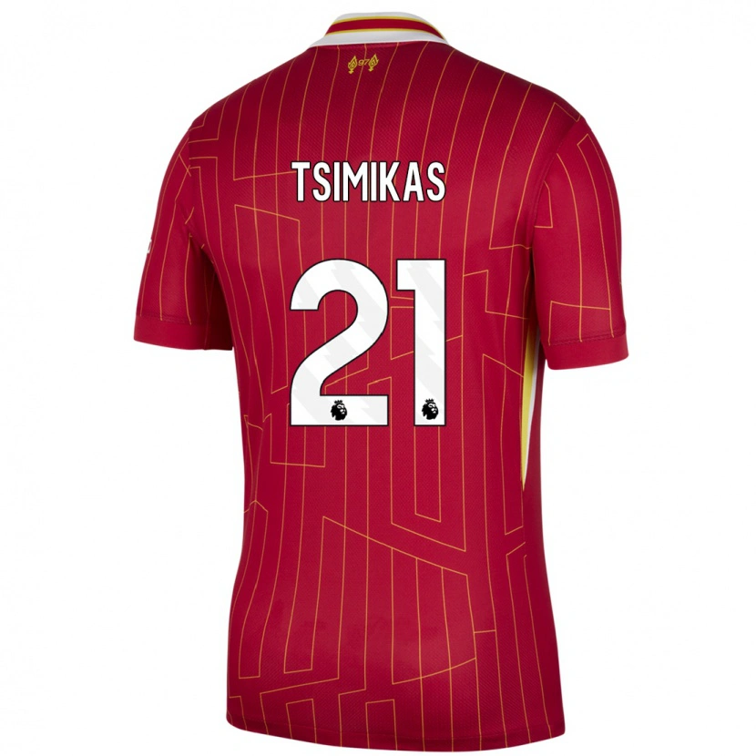 Danxen Barn Konstantinos Tsimikas #21 Rød Gul Hvit Hjemmetrøye Drakt Trøye 2024/25 Skjorter T-Skjorte