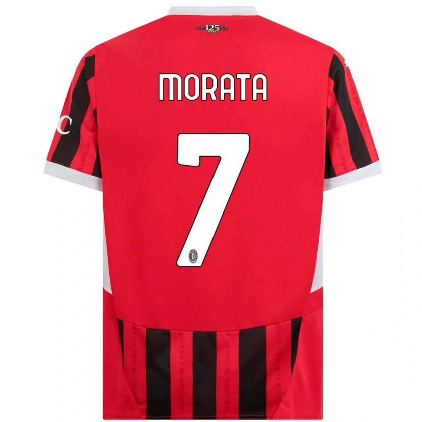 Danxen Barn Álvaro Morata #7 Rød Svart Hjemmetrøye Drakt Trøye 2024/25 Skjorter T-Skjorte