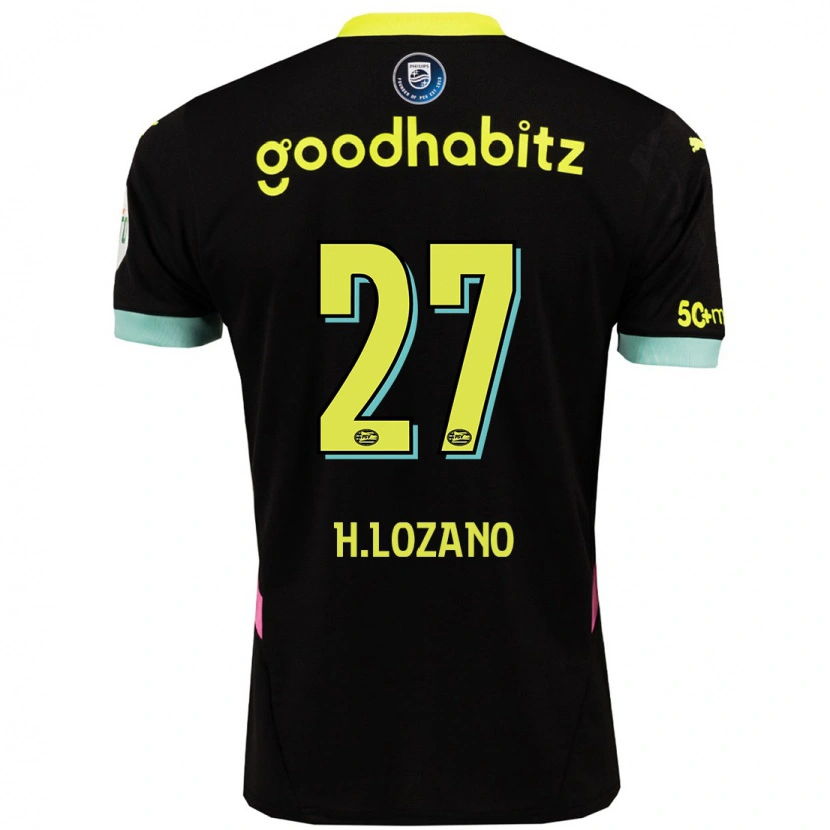 Danxen Barn Hirving Lozano #27 Svart Gul Bortetrøye Drakt Trøye 2024/25 Skjorter T-Skjorte