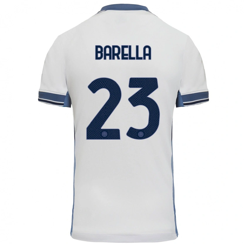 Danxen Barn Nicolò Barella #23 Hvit Grå Bortetrøye Drakt Trøye 2024/25 Skjorter T-Skjorte