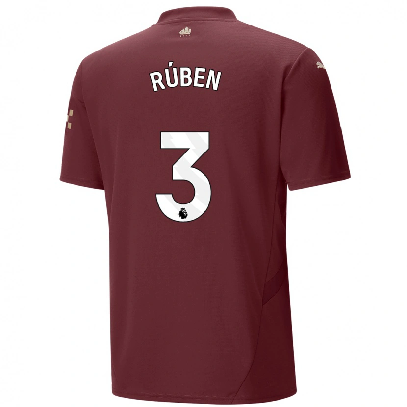 Danxen Barn Rúben Dias #3 Rødbrun Tredje Sett Drakt Trøye 2024/25 Skjorter T-Skjorte