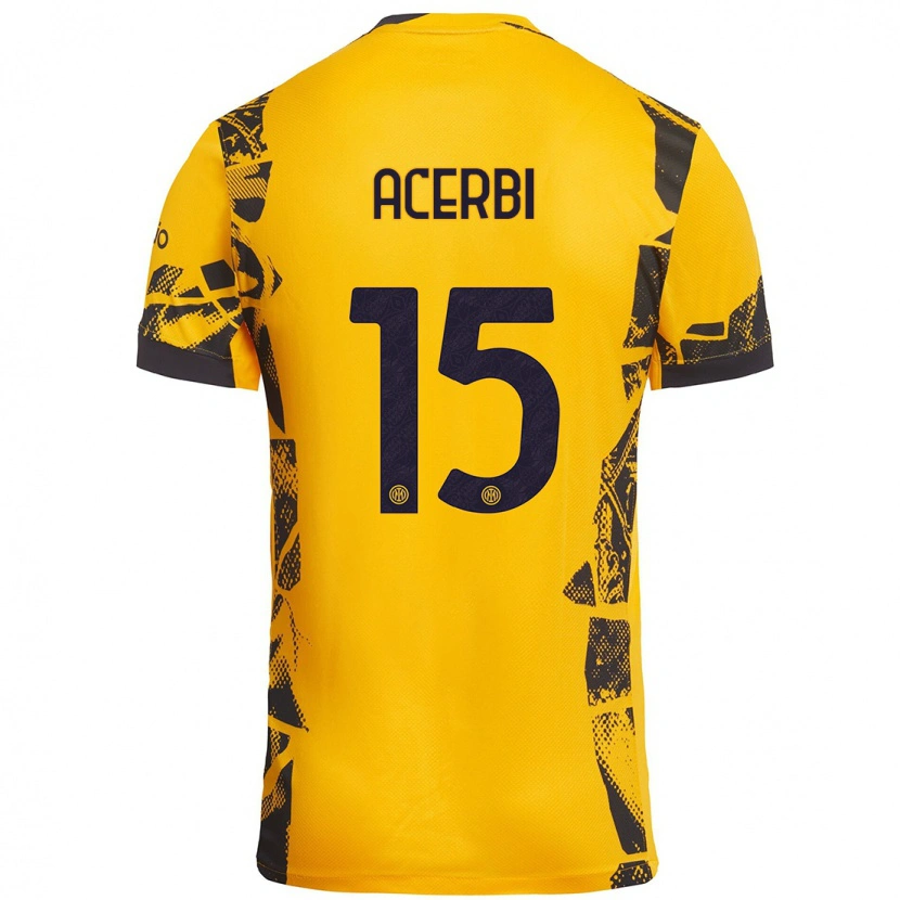 Danxen Barn Francesco Acerbi #15 Gull Svart Tredje Sett Drakt Trøye 2024/25 Skjorter T-Skjorte