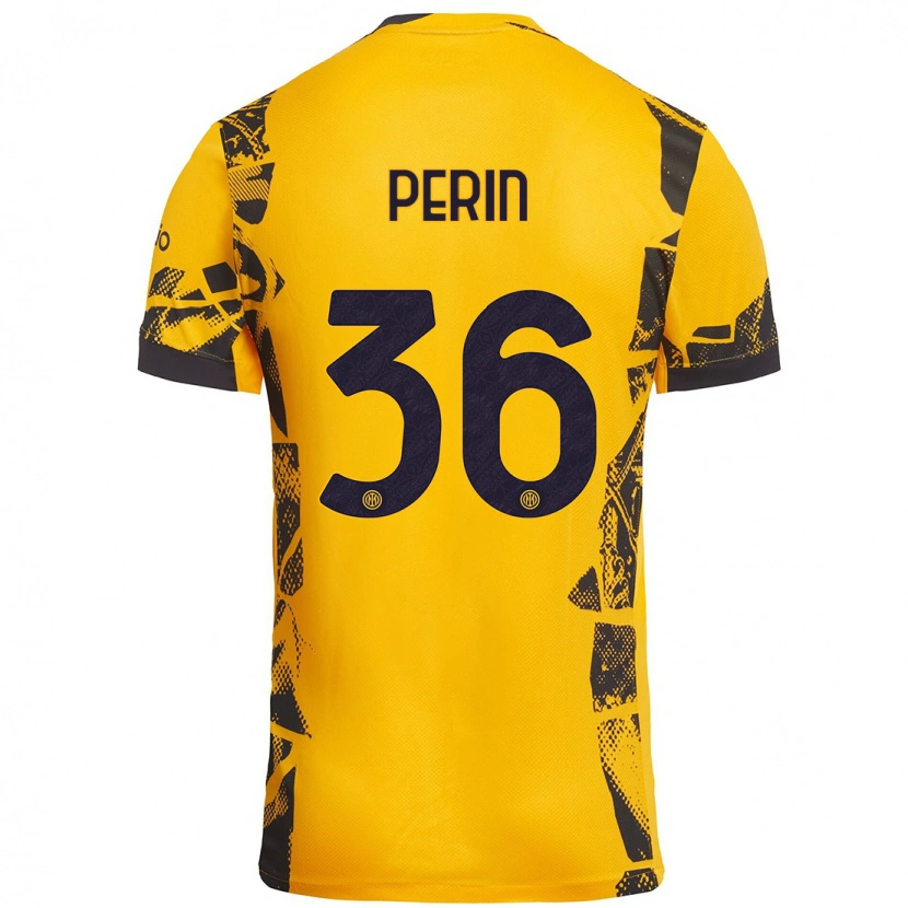 Danxen Barn Nicolo Perin #36 Gull Svart Tredje Sett Drakt Trøye 2024/25 Skjorter T-Skjorte